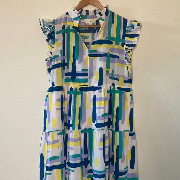 PINCH Stella Tiered Ruffle Midi Dress Multicolor Abstract Print Size L - Picture 3 of 16